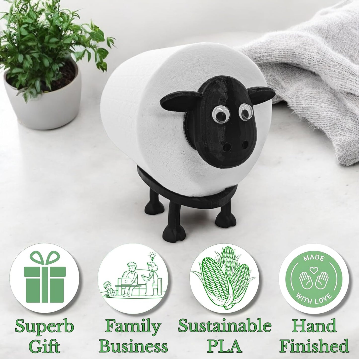Dekorify Sheep Toilet Paper Holder | Funny Toilet Paper Holder | Black Sheep Cute Toilet Paper Holder | Funny Bathroom Decor | Funky Unique Toilet Paper Holder | Single Unit